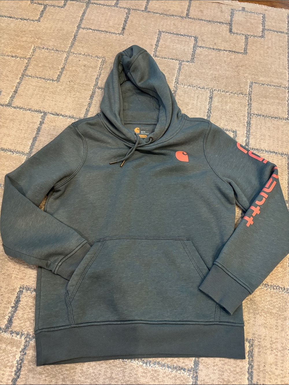 Carhartt Slate Green Pullover Hoodie with Coral Logo